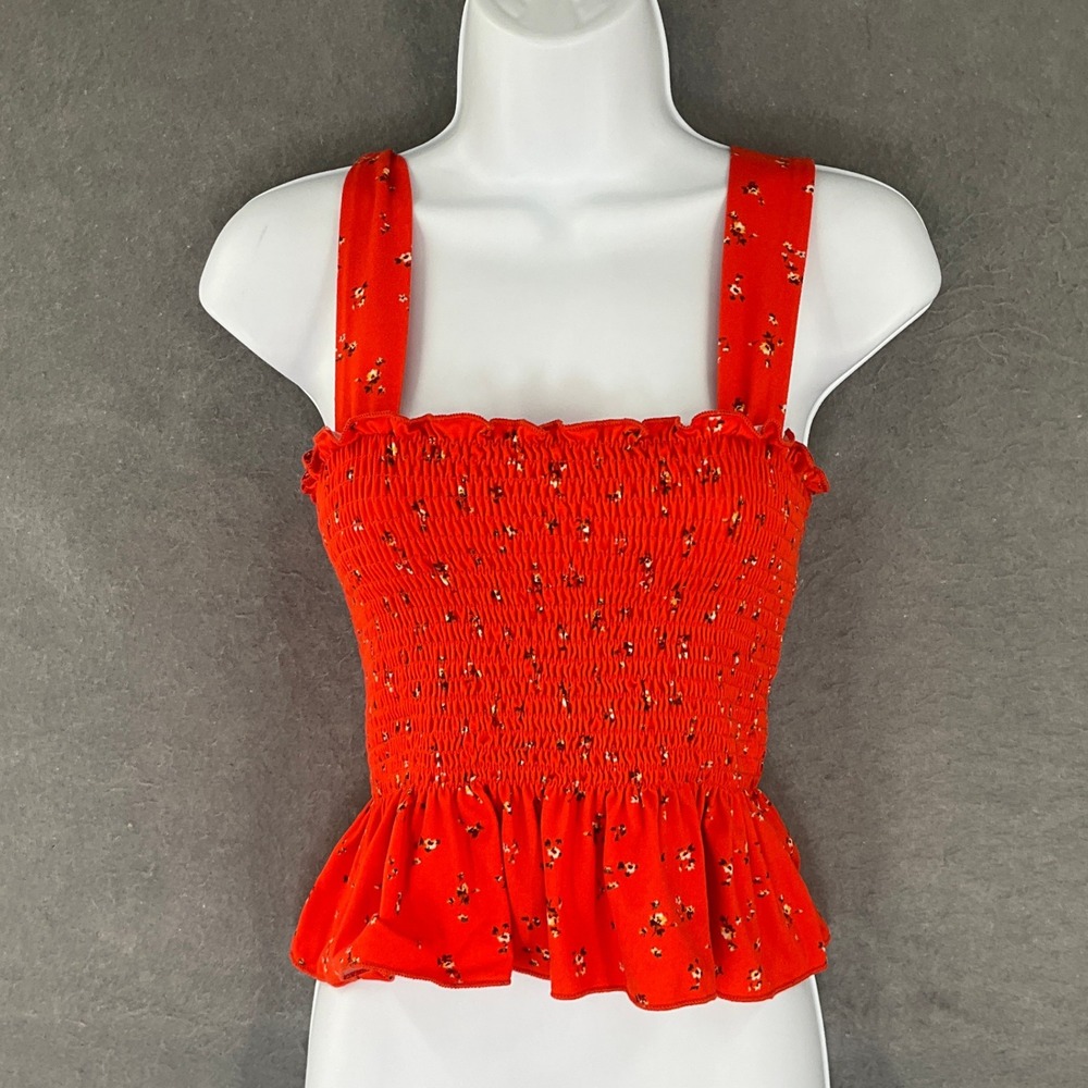 Urban Outfitters Smocked Peplum Cami Top Red Floral Print Womens Sz M
